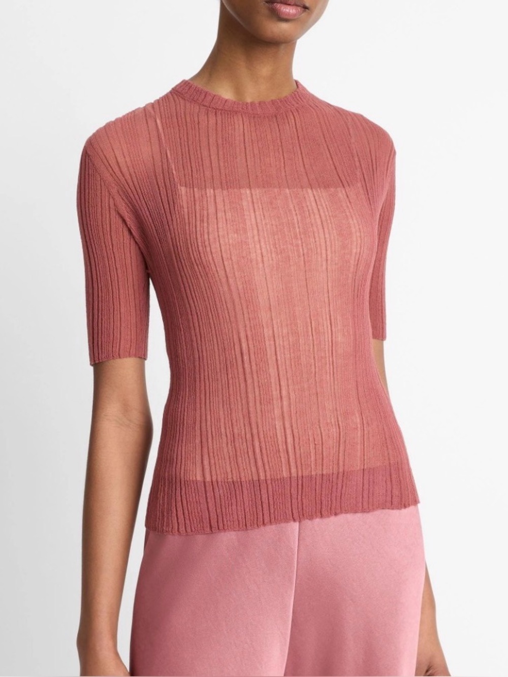 VINCE Italian Cotton-Blend Double-Layer Top